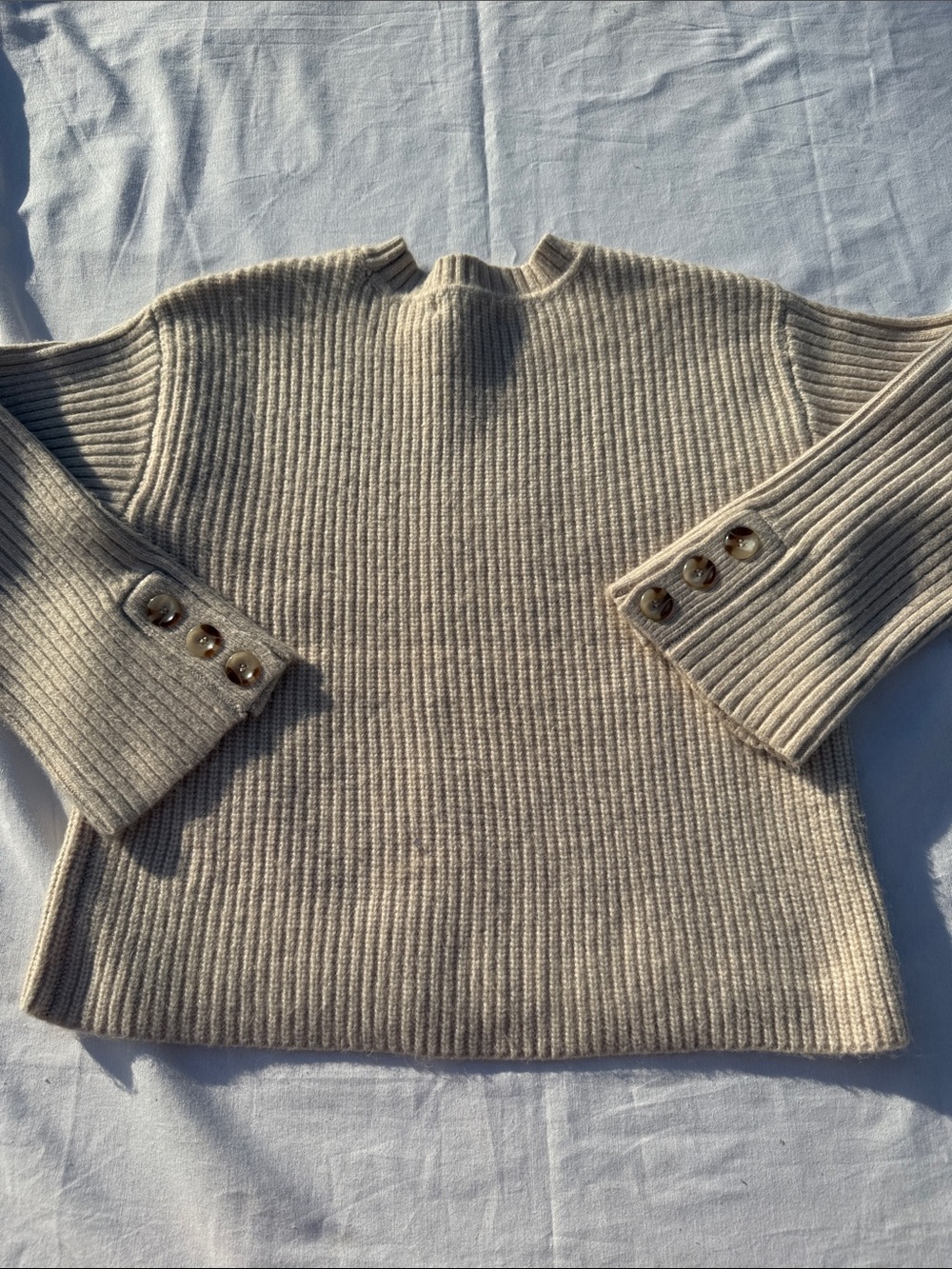 Rachel Zoe Women's Cream Rib-Knit Crewneck Sweater - Picture 4 of 4